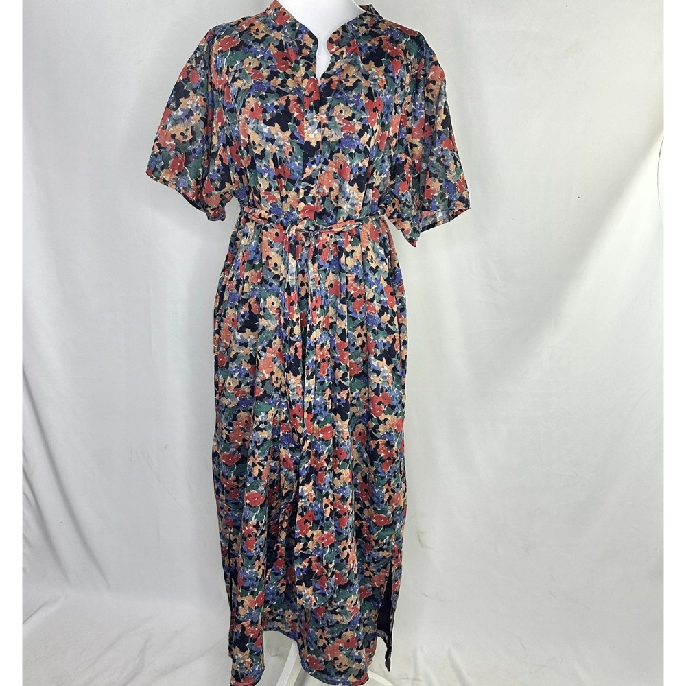 The Flourish Market Womens‎ XL Maxi Dress Multicolor Floral Cotton Boho Artisan